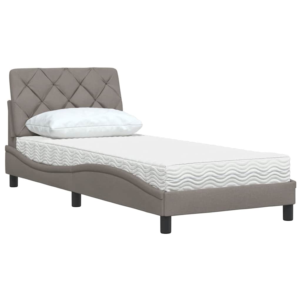 Lit avec matelas taupe 90x190 cm tissu - XIOS