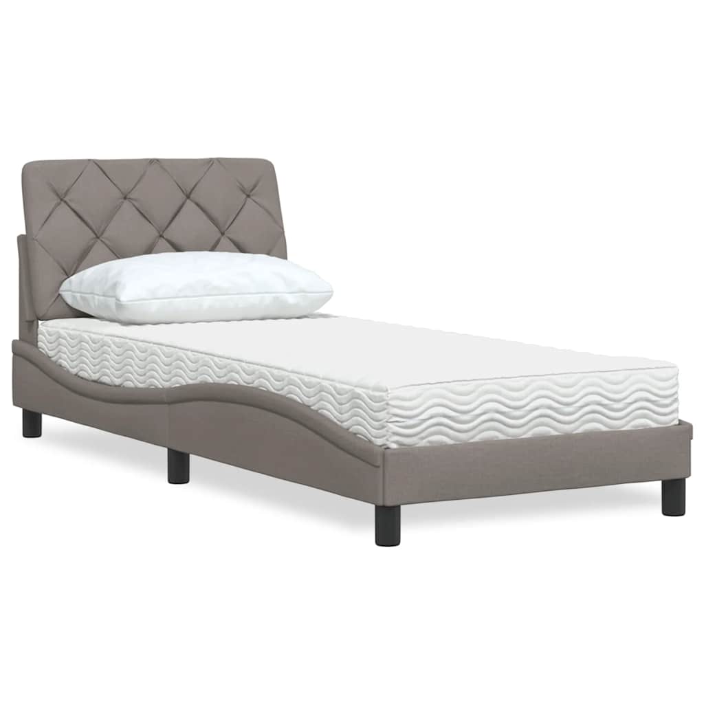 Lit avec matelas taupe 90x190 cm tissu - XIOS