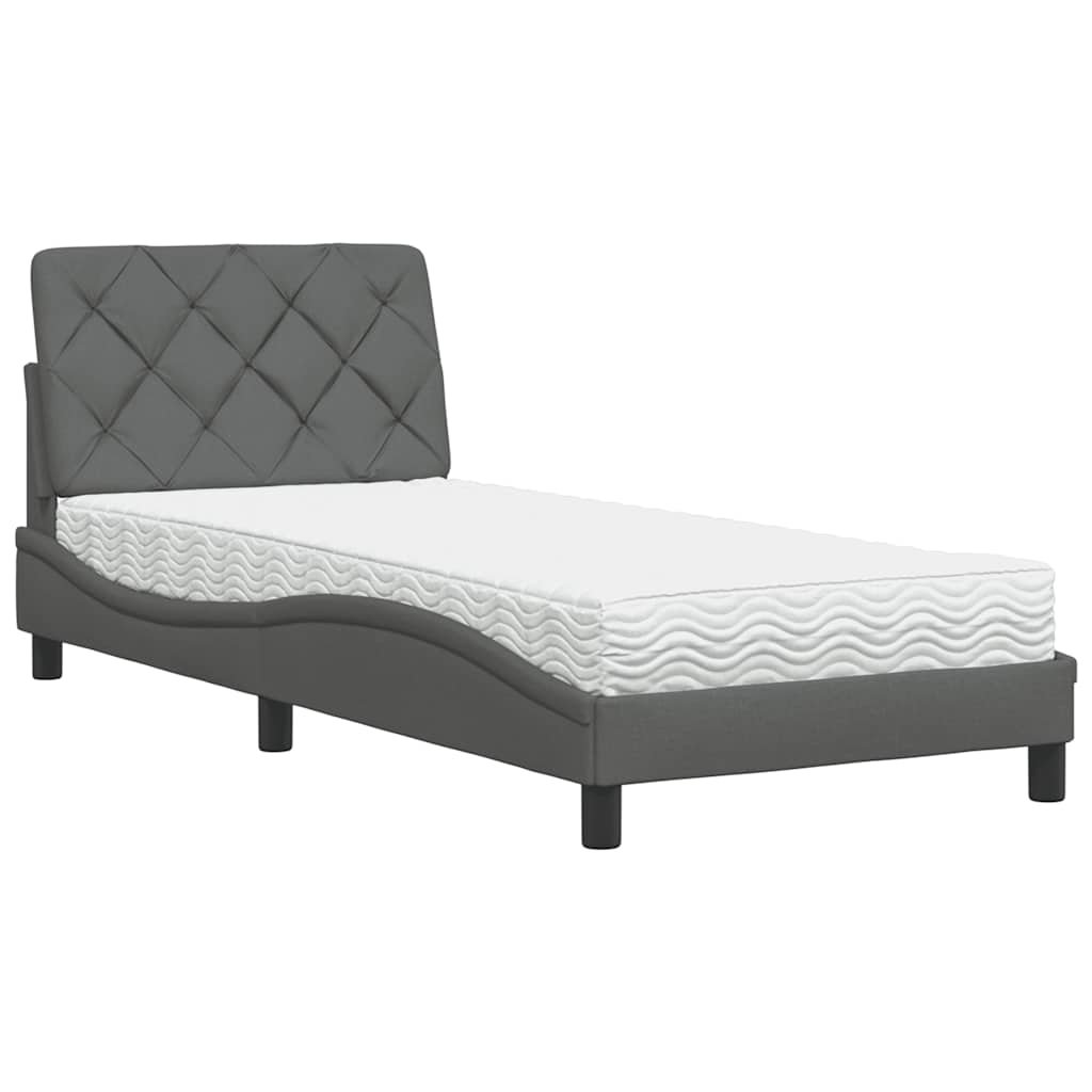 Lit avec matelas gris foncé 90x200 cm tissu - XIOS