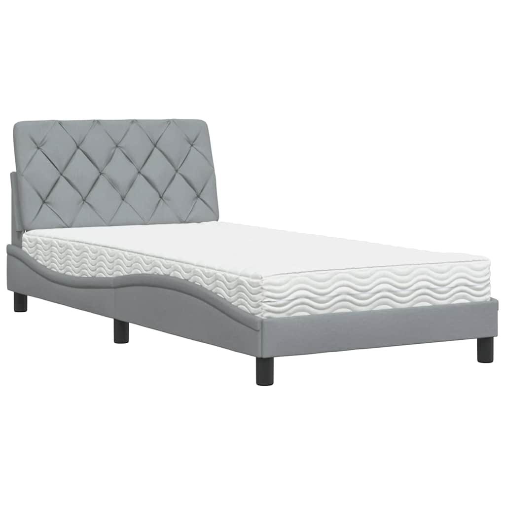 Lit avec matelas gris clair 100x200 cm tissu - XIOS