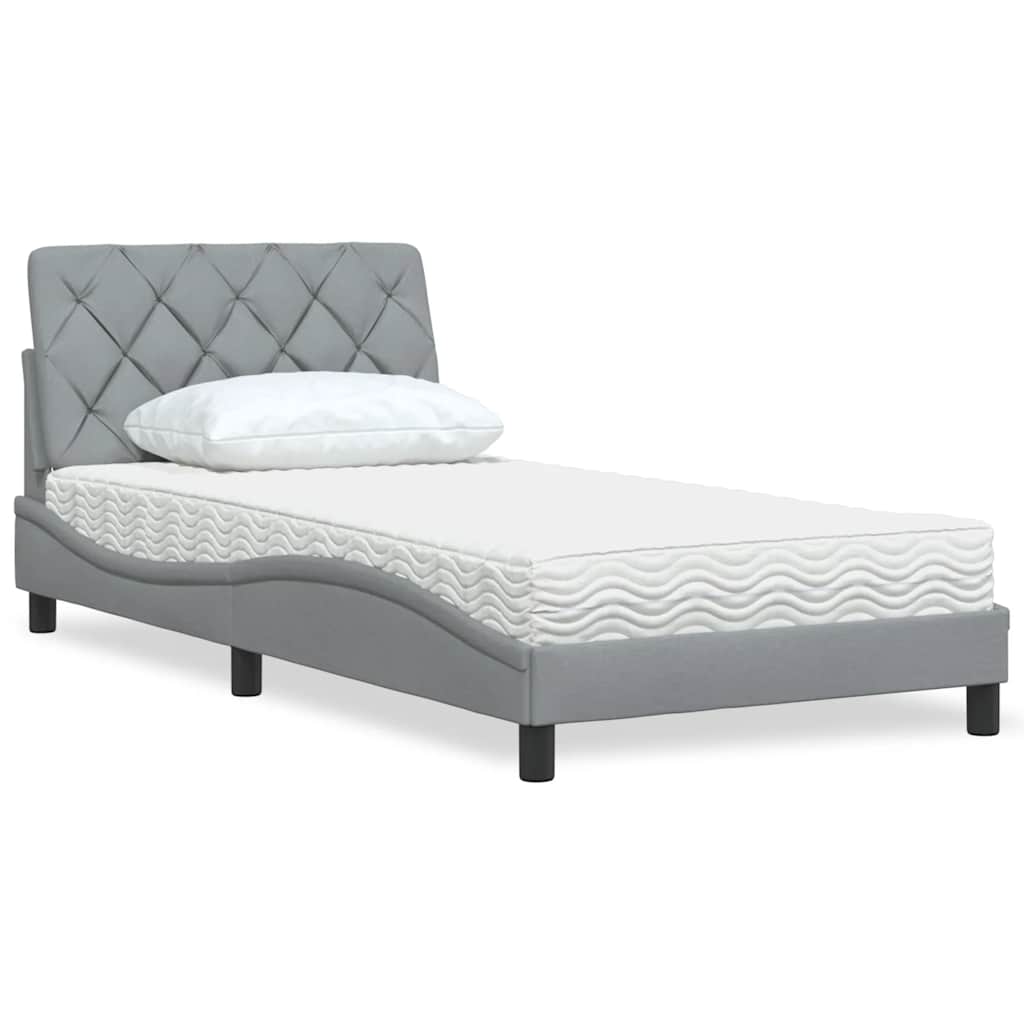 Lit avec matelas gris clair 100x200 cm tissu - XIOS