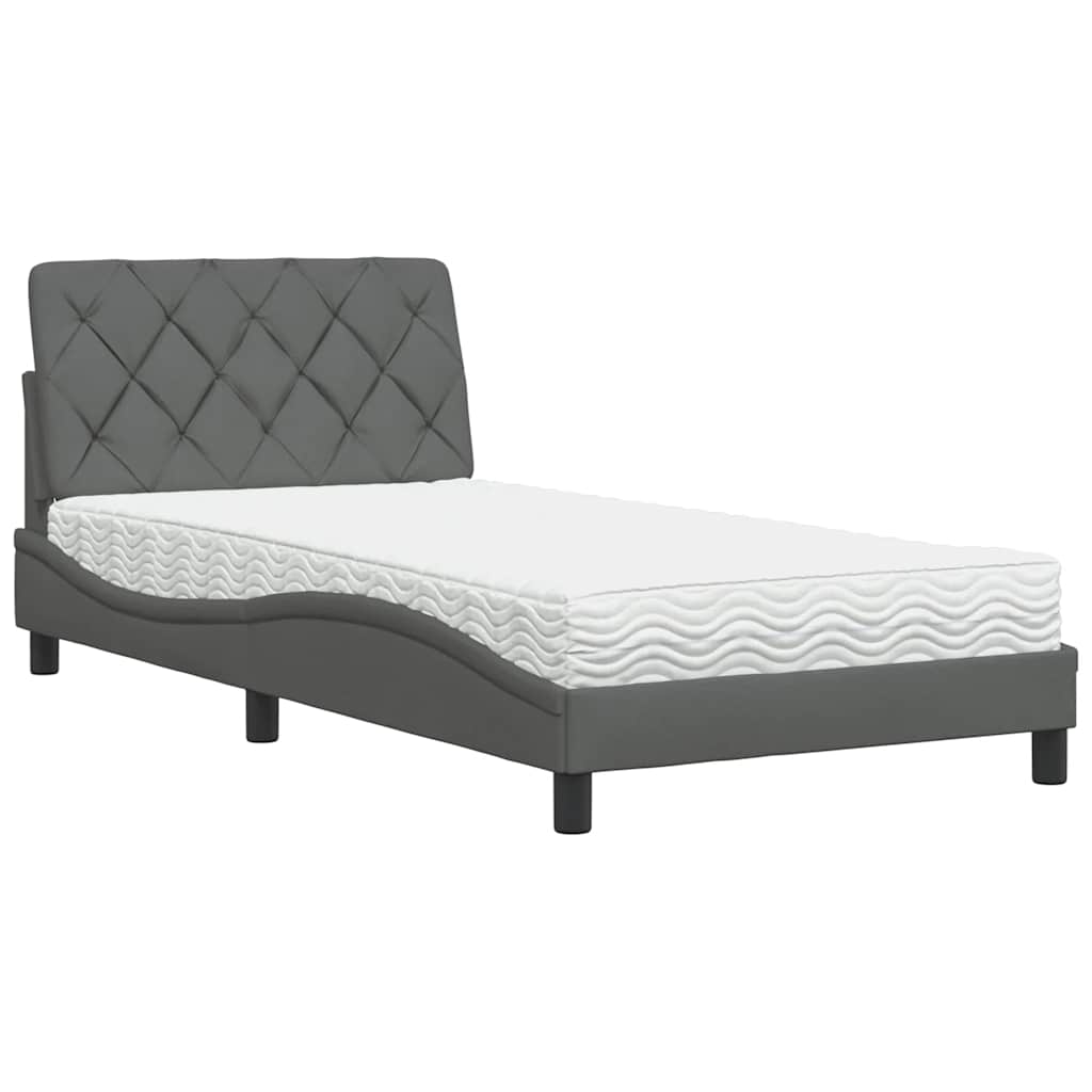Lit avec matelas gris foncé 100x200 cm tissu - XIOS