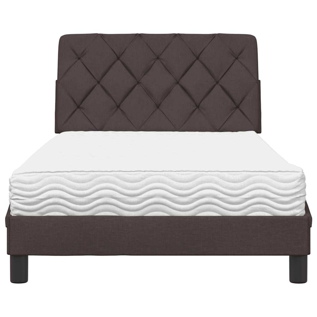 Lit avec matelas marron foncé 100x200 cm tissu