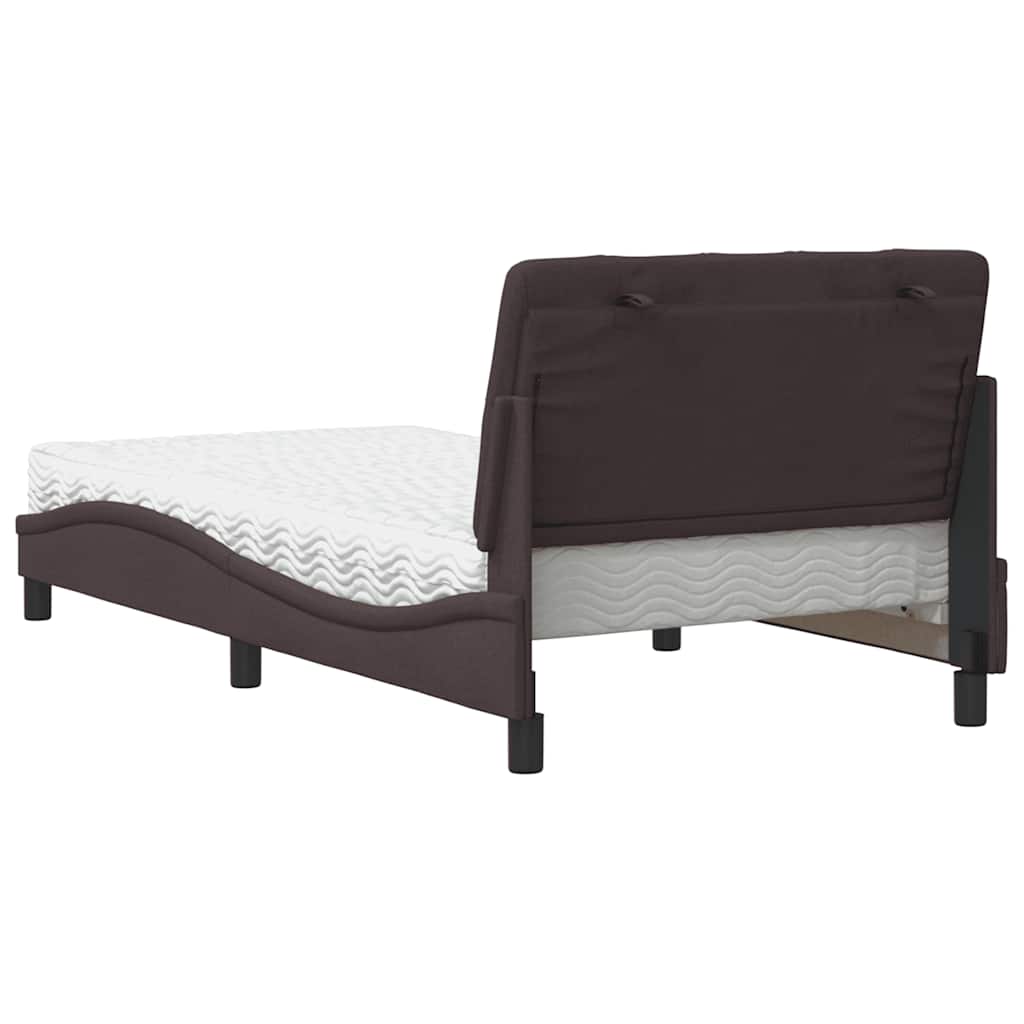 Lit avec matelas marron foncé 100x200 cm tissu