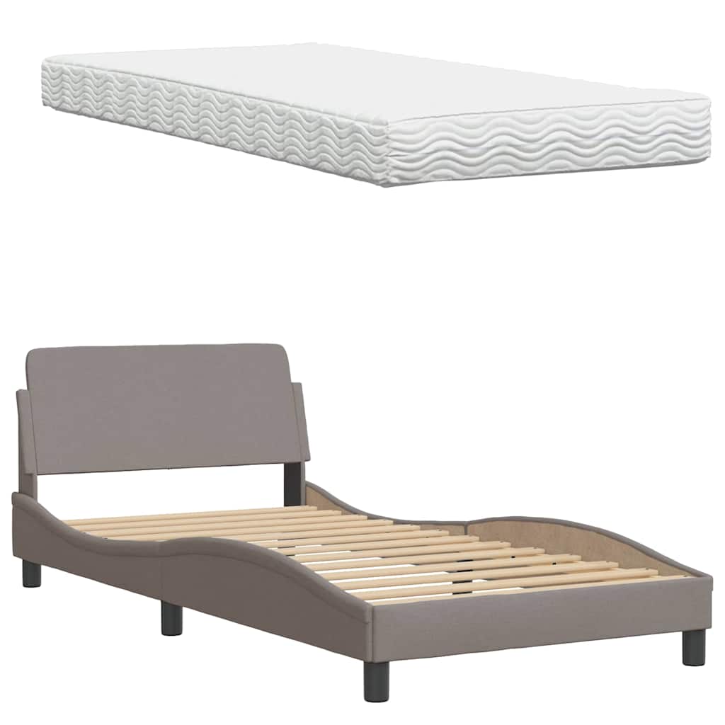 Lit avec matelas taupe 100x200 cm tissu