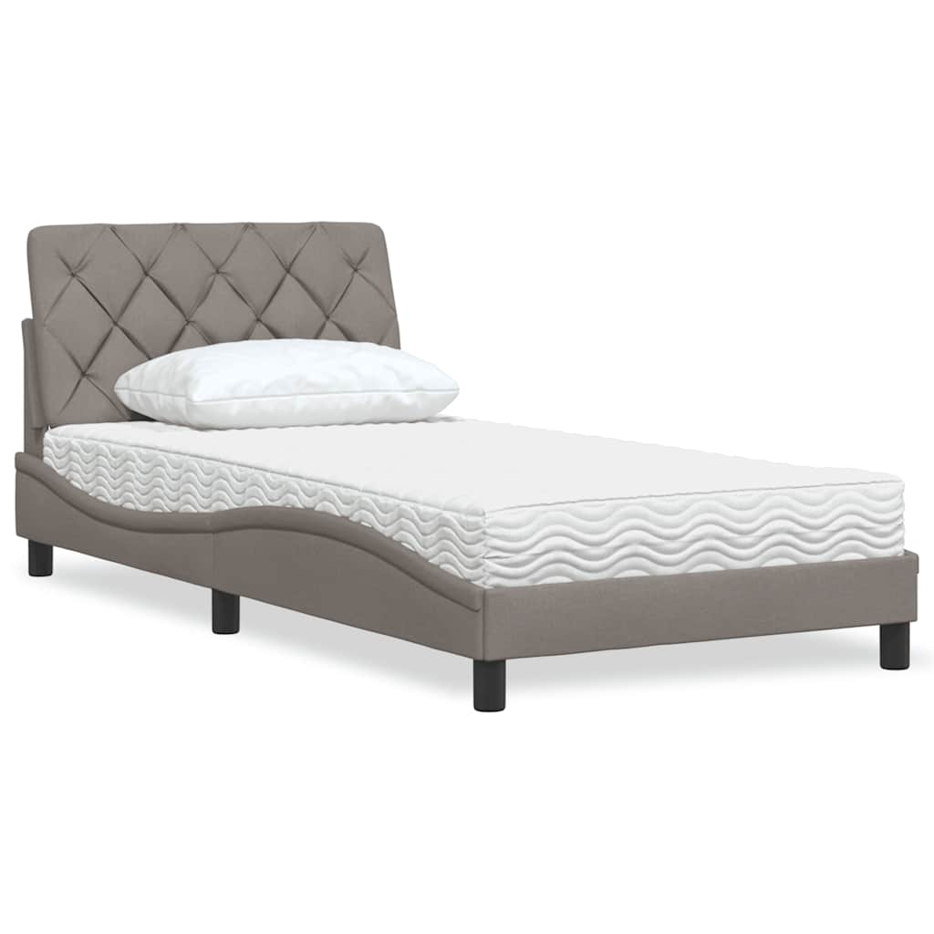 Lit avec matelas taupe 100x200 cm tissu