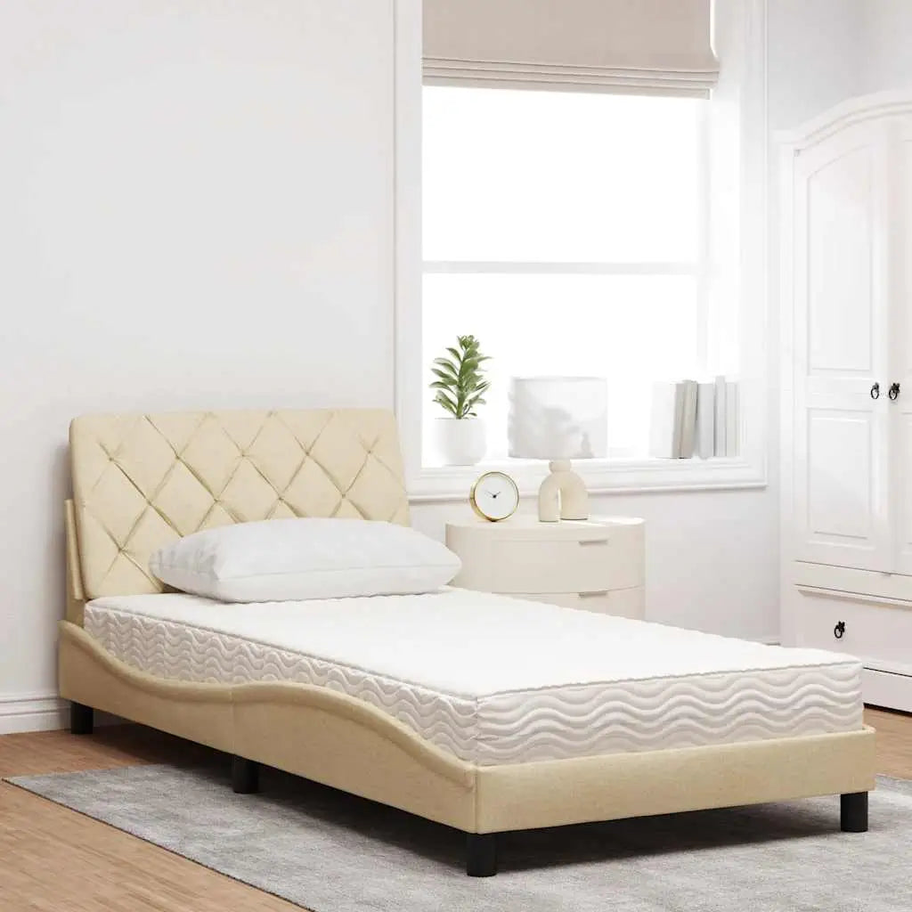 Lit avec matelas crème 100x200 cm tissu - XIOS