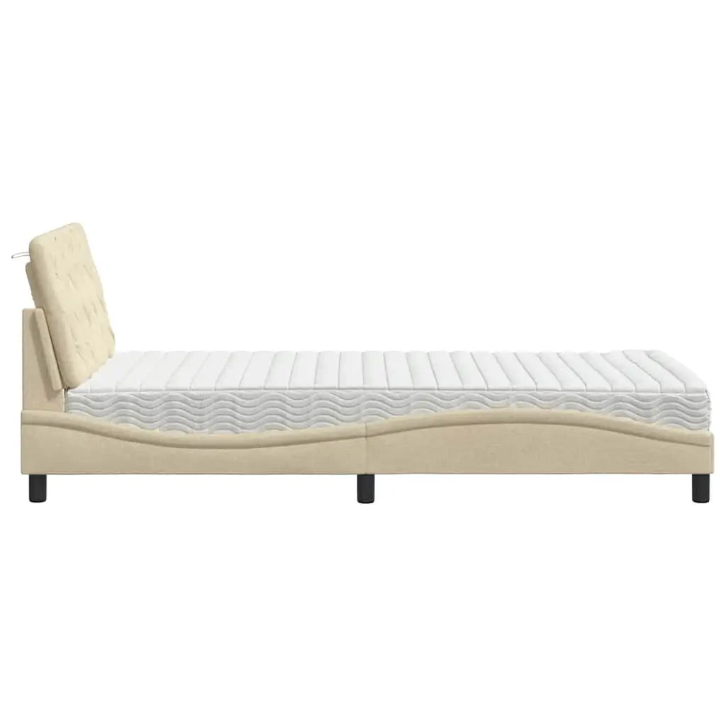 Lit avec matelas crème 100x200 cm tissu - XIOS