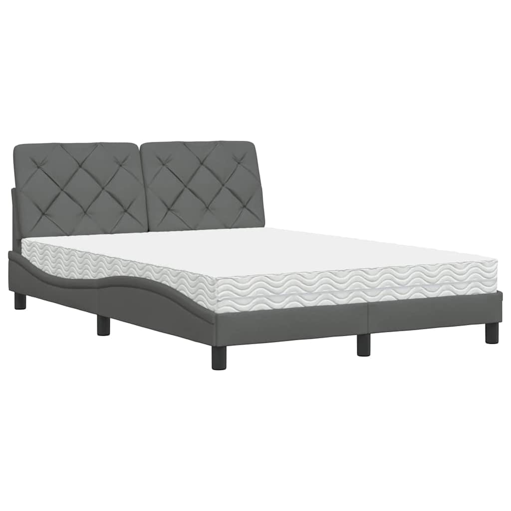 Lit avec matelas gris foncé 140x190 cm tissu - XIOS