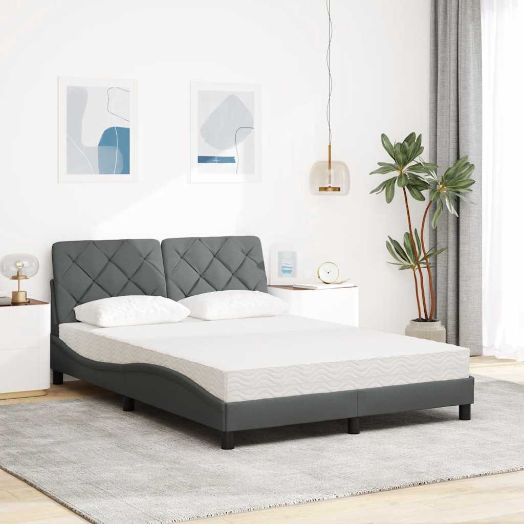 Lit avec matelas gris foncé 140x190 cm tissu - XIOS
