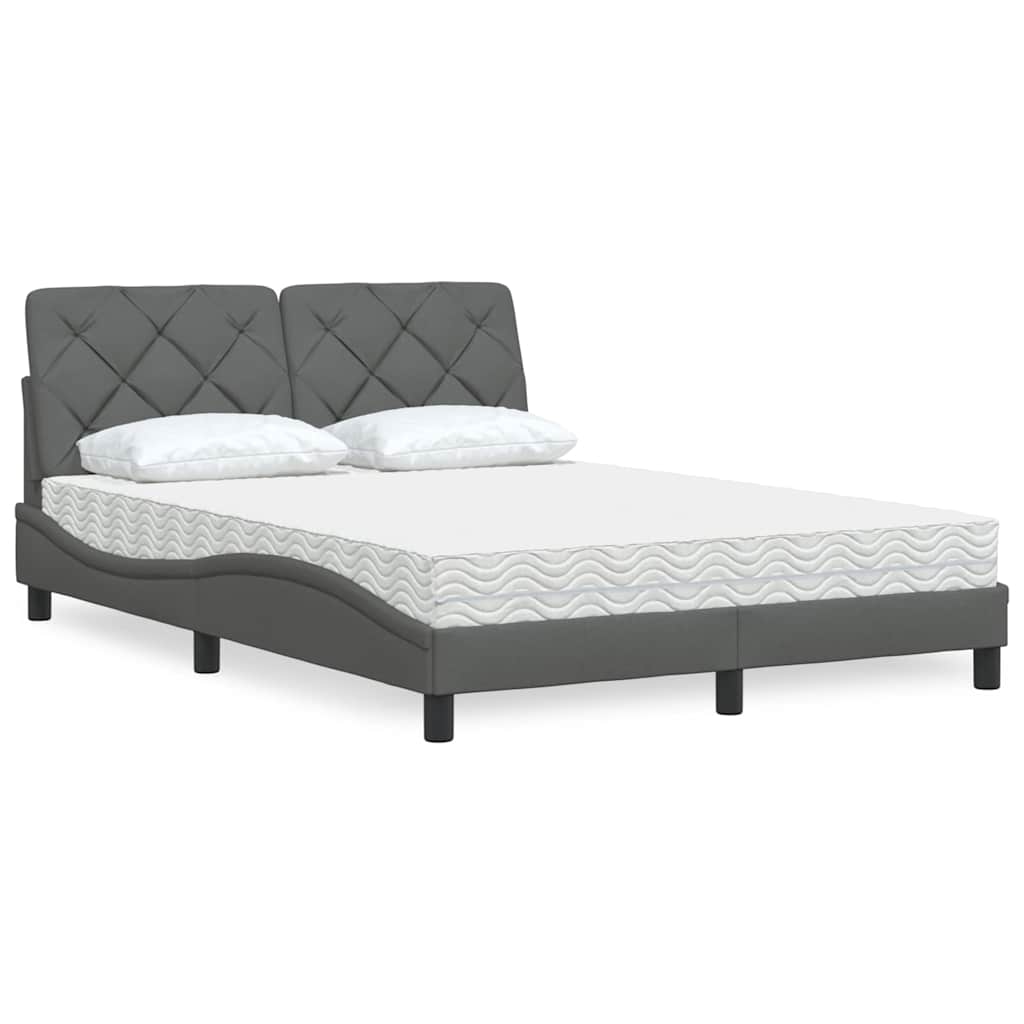 Lit avec matelas gris foncé 140x190 cm tissu - XIOS