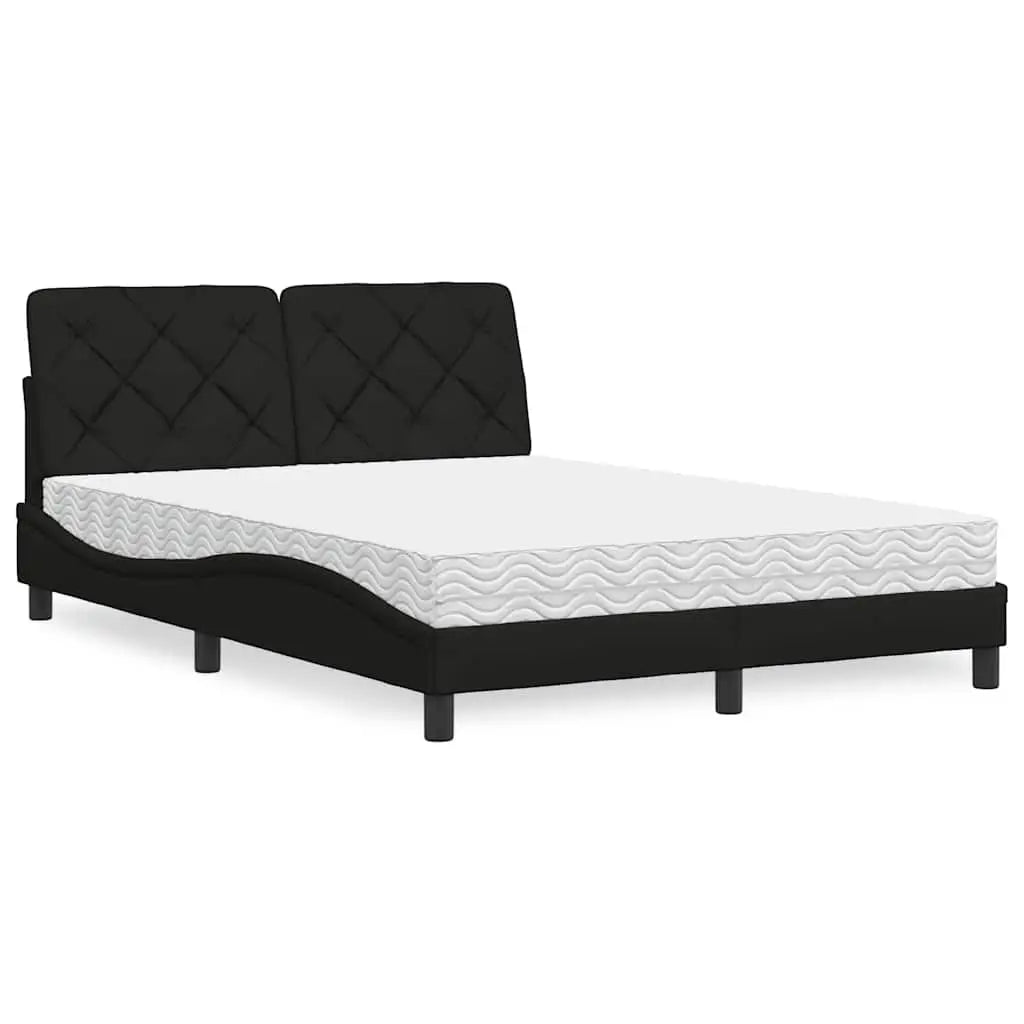 Lit avec matelas noir 140x190 cm tissu - XIOS