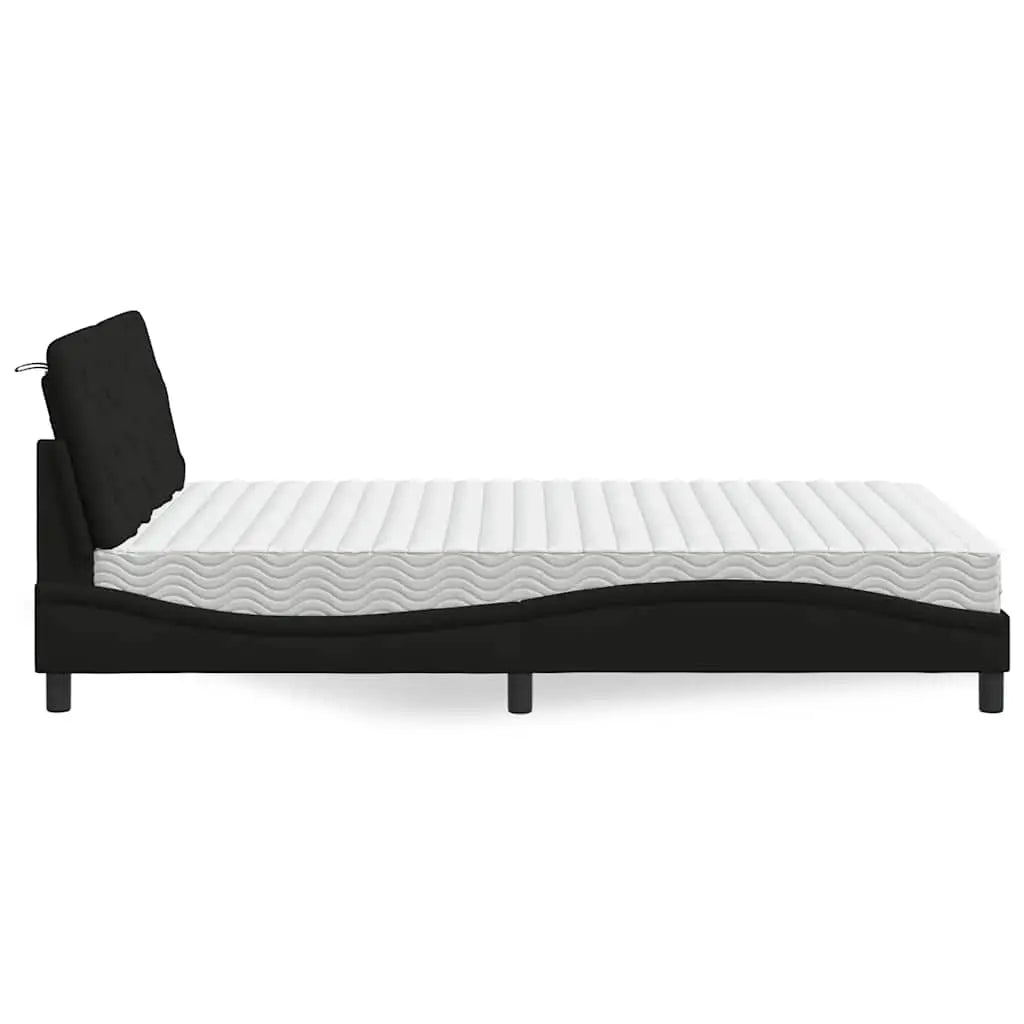 Lit avec matelas noir 140x190 cm tissu - XIOS