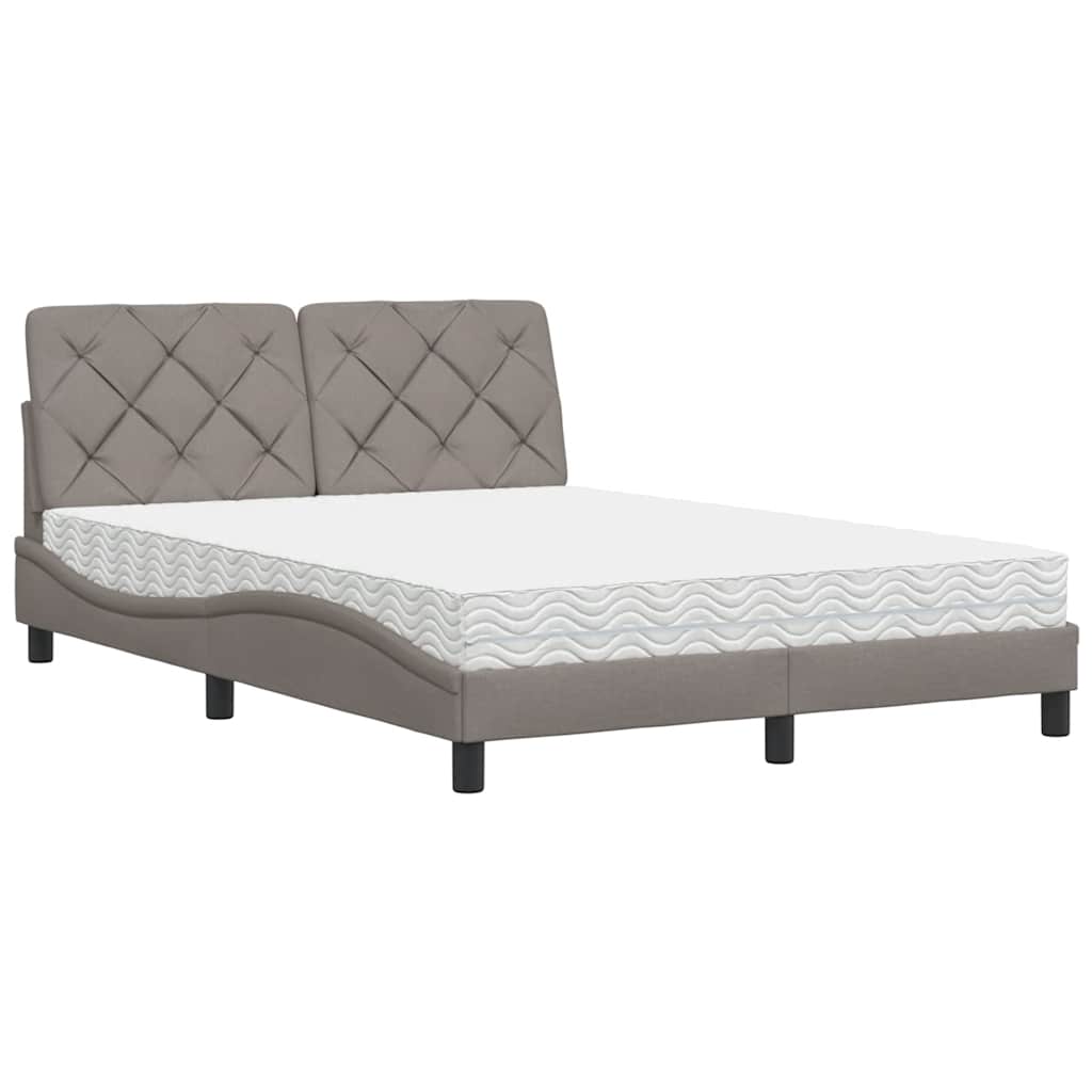 Lit avec matelas taupe 140x190 cm tissu - XIOS