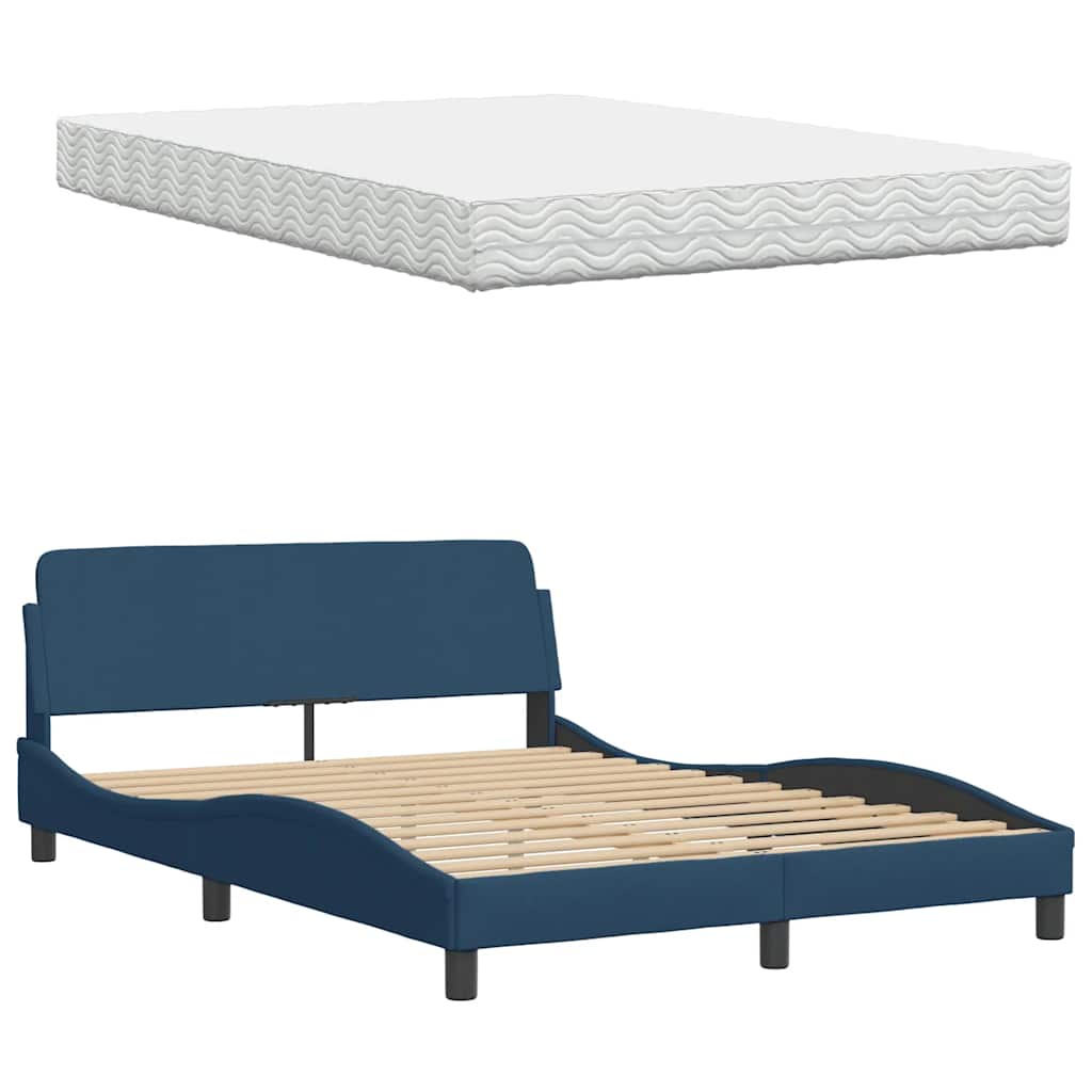 Lit avec matelas bleu 140x190 cm tissu - XIOS