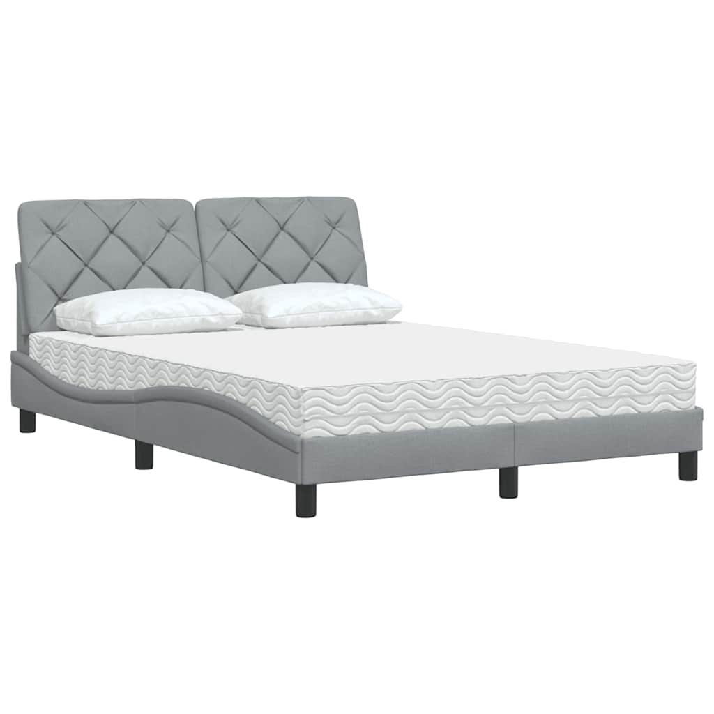 Lit avec matelas gris clair 140x200 cm tissu - XIOS