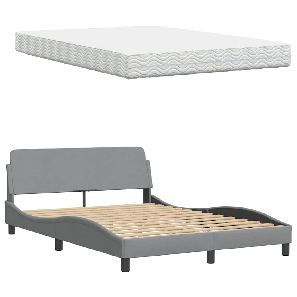 Lit avec matelas gris clair 140x200 cm tissu - XIOS