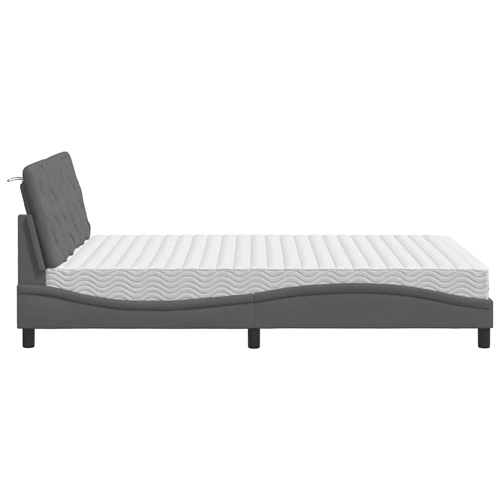 Lit avec matelas gris foncé 140x200 cm tissu - XIOS