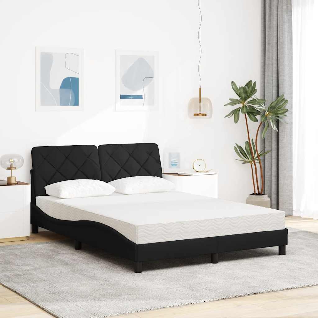 Lit avec matelas noir 140x200 cm tissu - XIOS