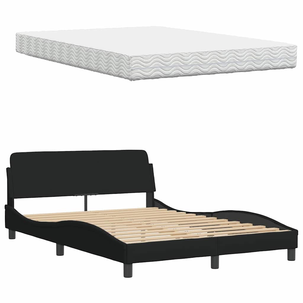 Lit avec matelas noir 140x200 cm tissu - XIOS