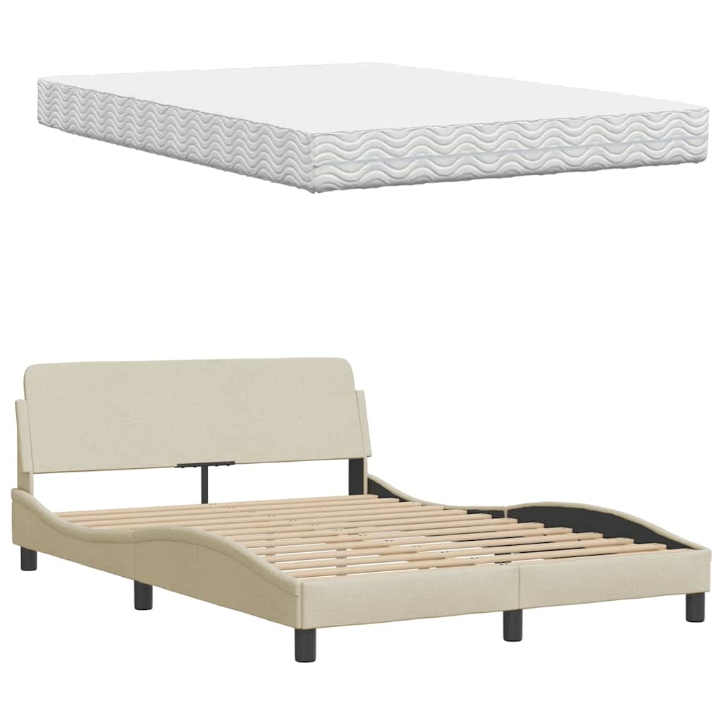 Lit avec matelas crème 140x200 cm tissu - XIOS