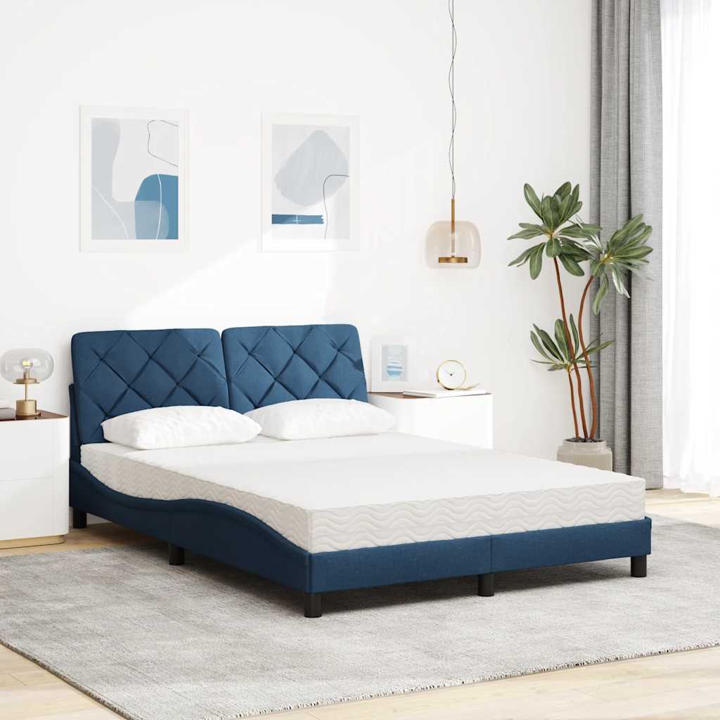 Lit avec matelas bleu 140x200 cm tissu - XIOS