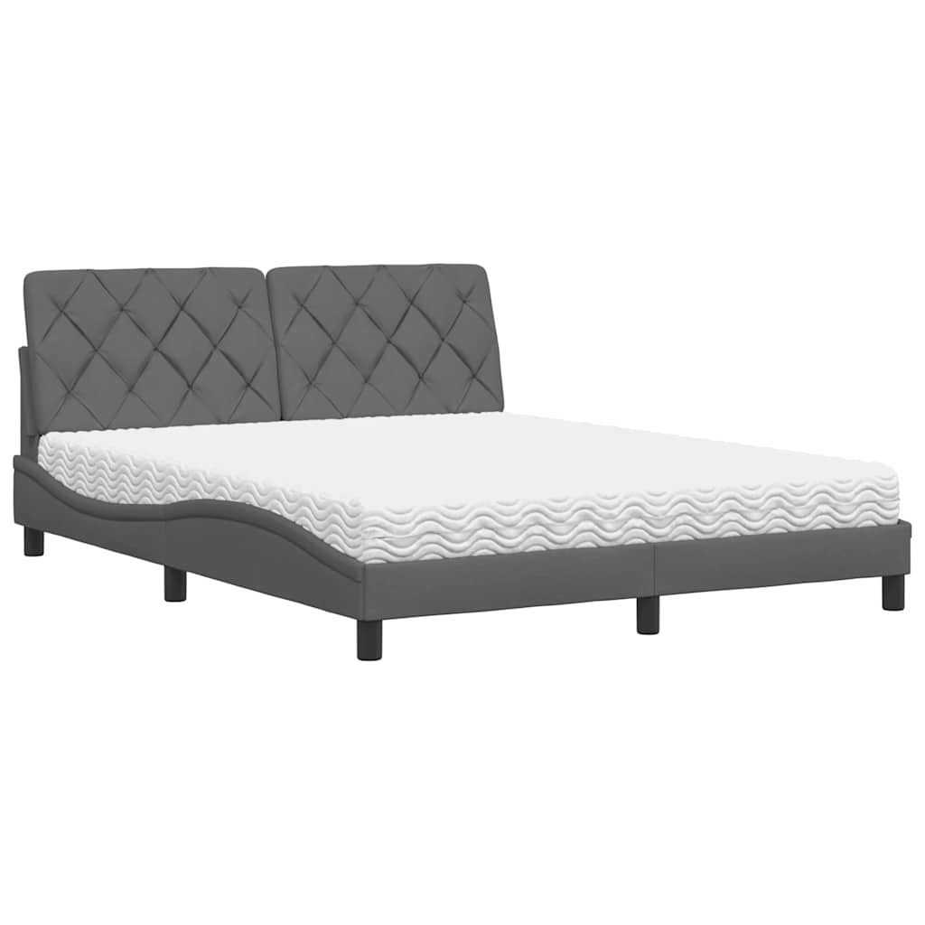 Lit avec matelas gris foncé 160x200 cm tissu - XIOS