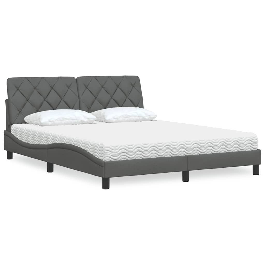 Lit avec matelas gris foncé 160x200 cm tissu - XIOS