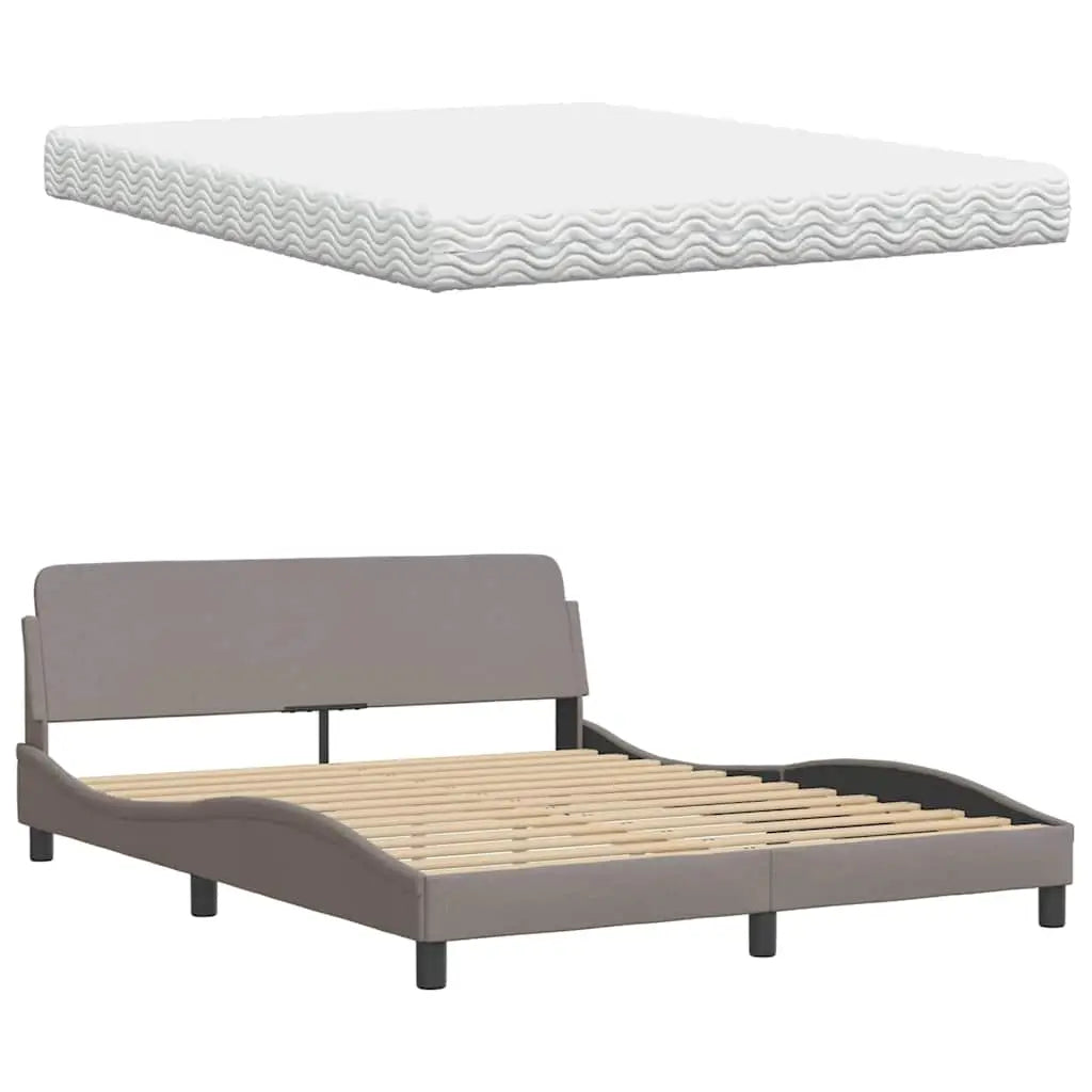 Lit avec matelas taupe 160x200 cm tissu - XIOS