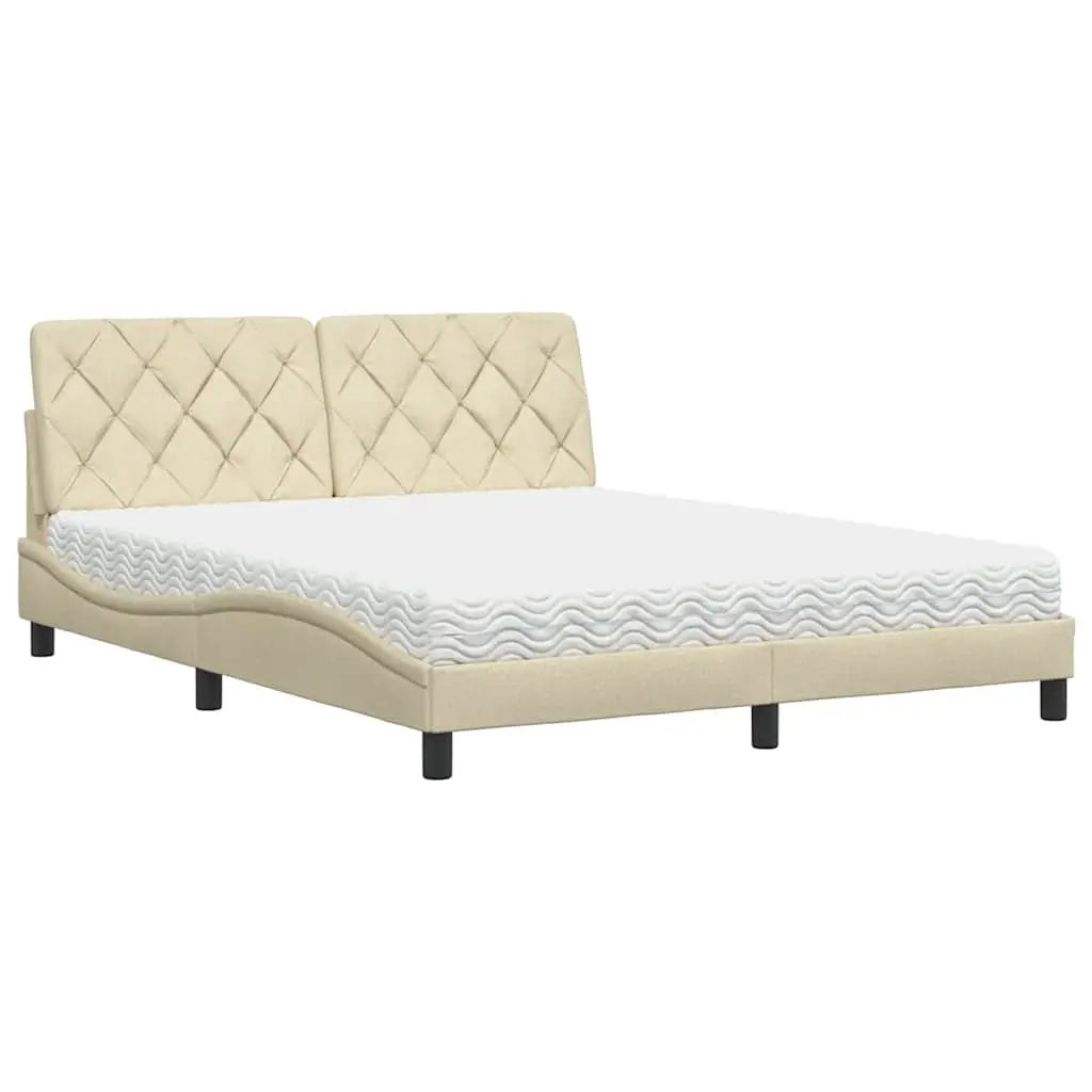 Lit avec matelas crème 160x200 cm tissu - XIOS
