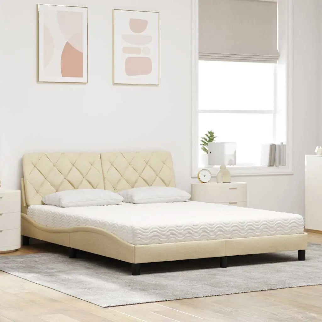Lit avec matelas crème 160x200 cm tissu - XIOS