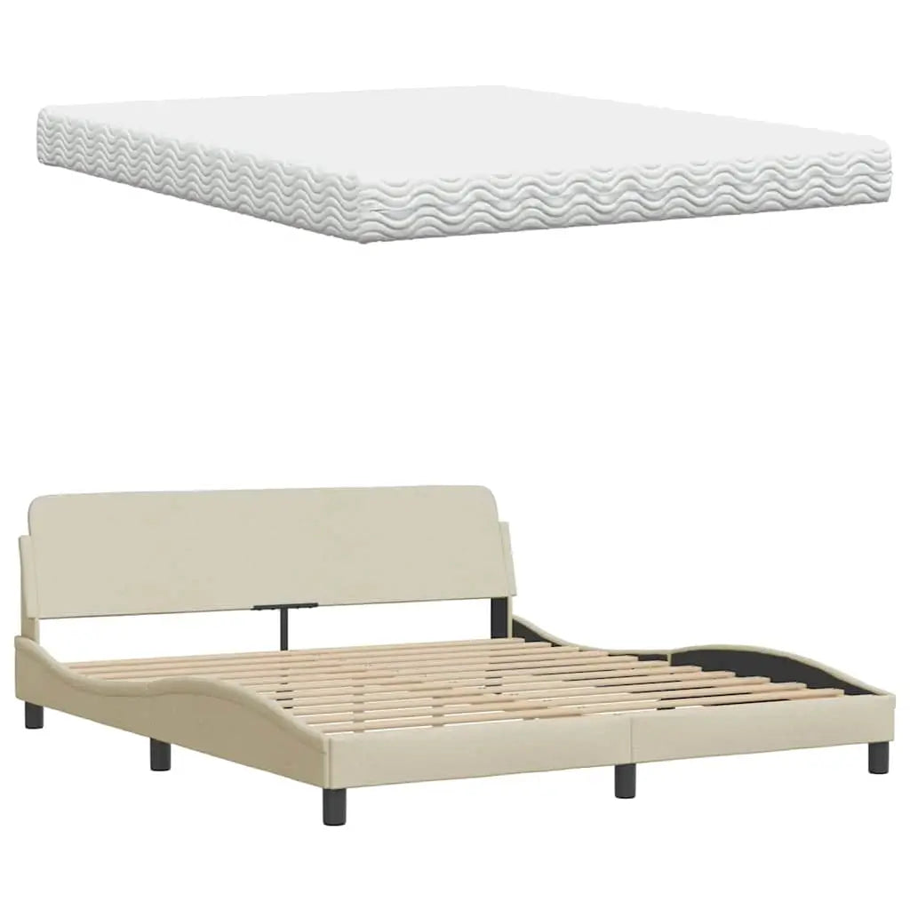 Lit avec matelas crème 160x200 cm tissu - XIOS