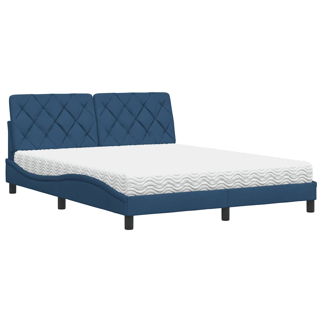 Lit avec matelas bleu 160x200 cm tissu