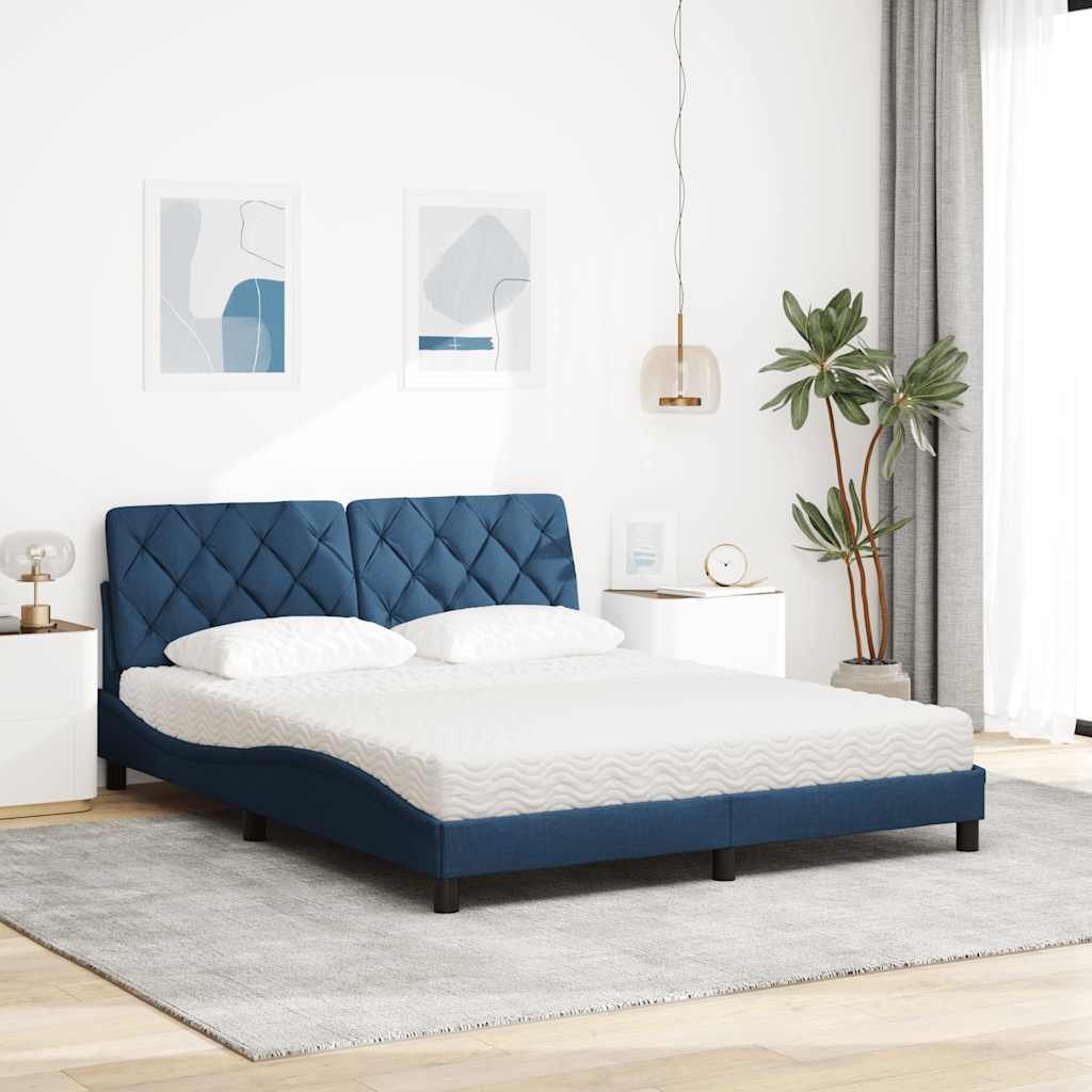 Lit avec matelas bleu 160x200 cm tissu