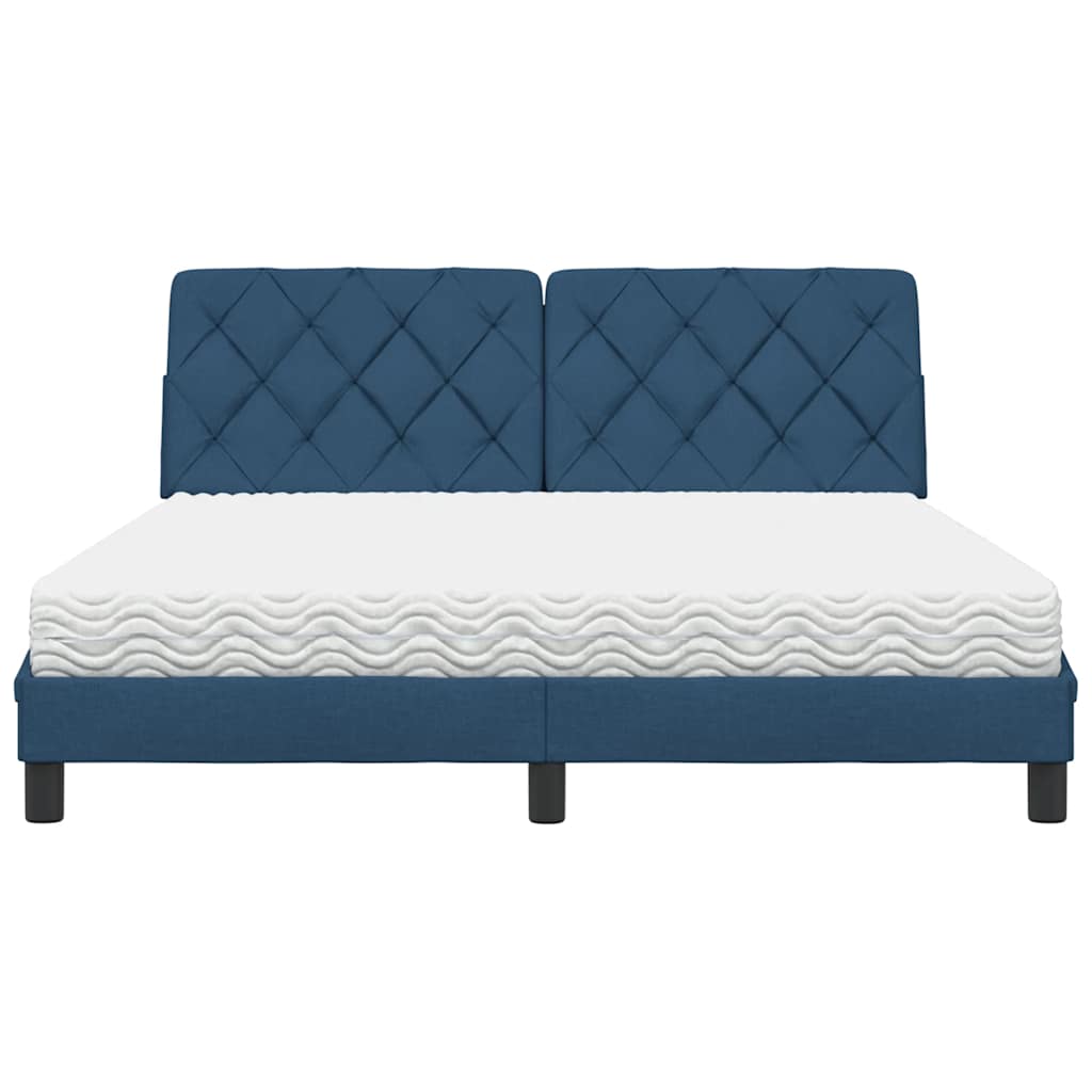 Lit avec matelas bleu 160x200 cm tissu