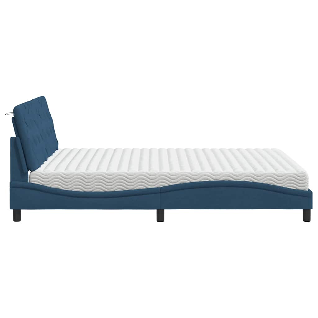 Lit avec matelas bleu 160x200 cm tissu