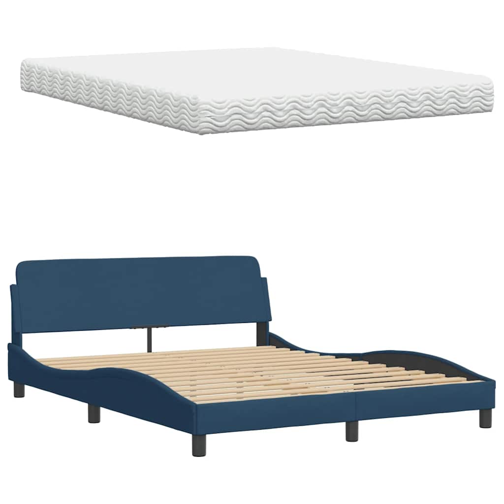 Lit avec matelas bleu 160x200 cm tissu