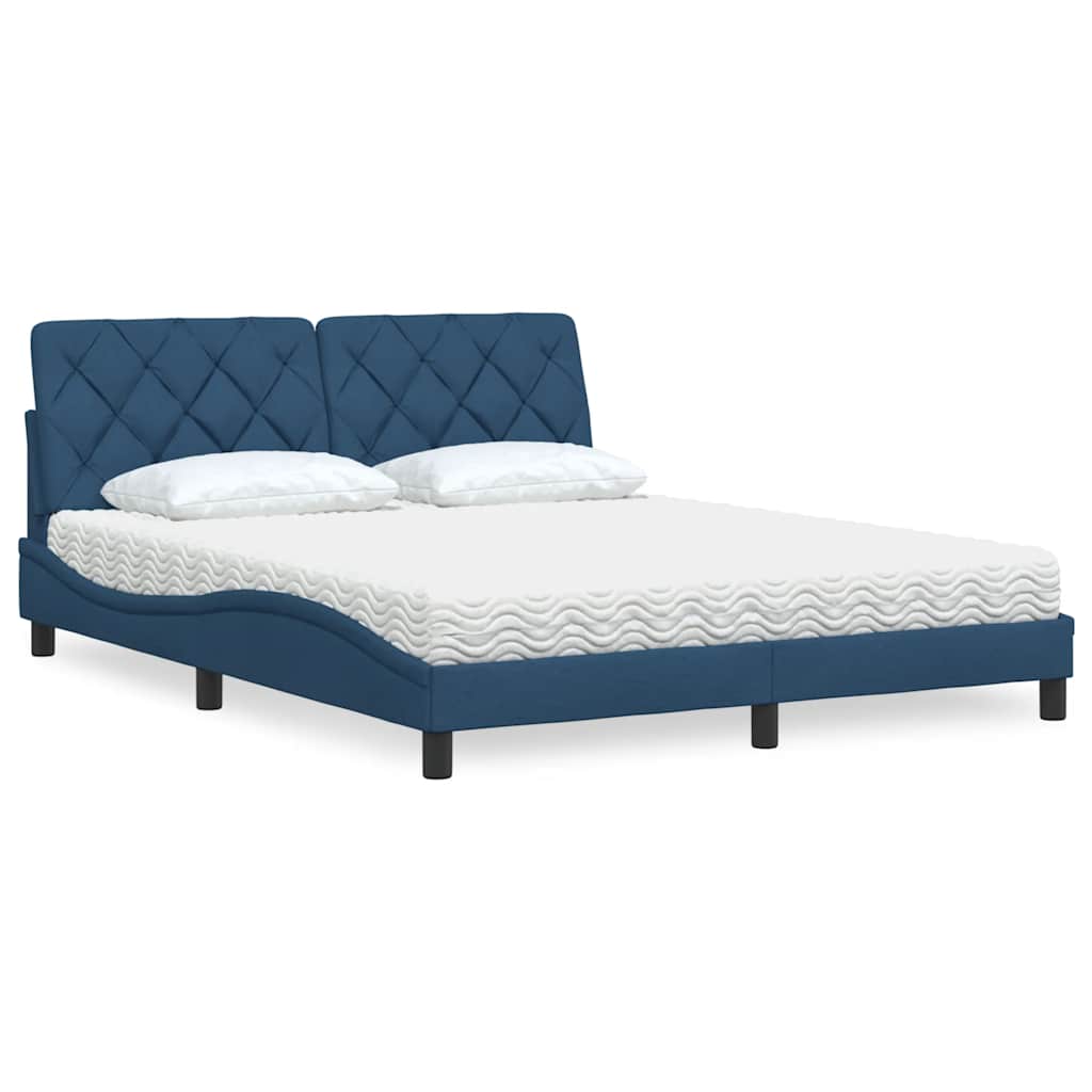 Lit avec matelas bleu 160x200 cm tissu