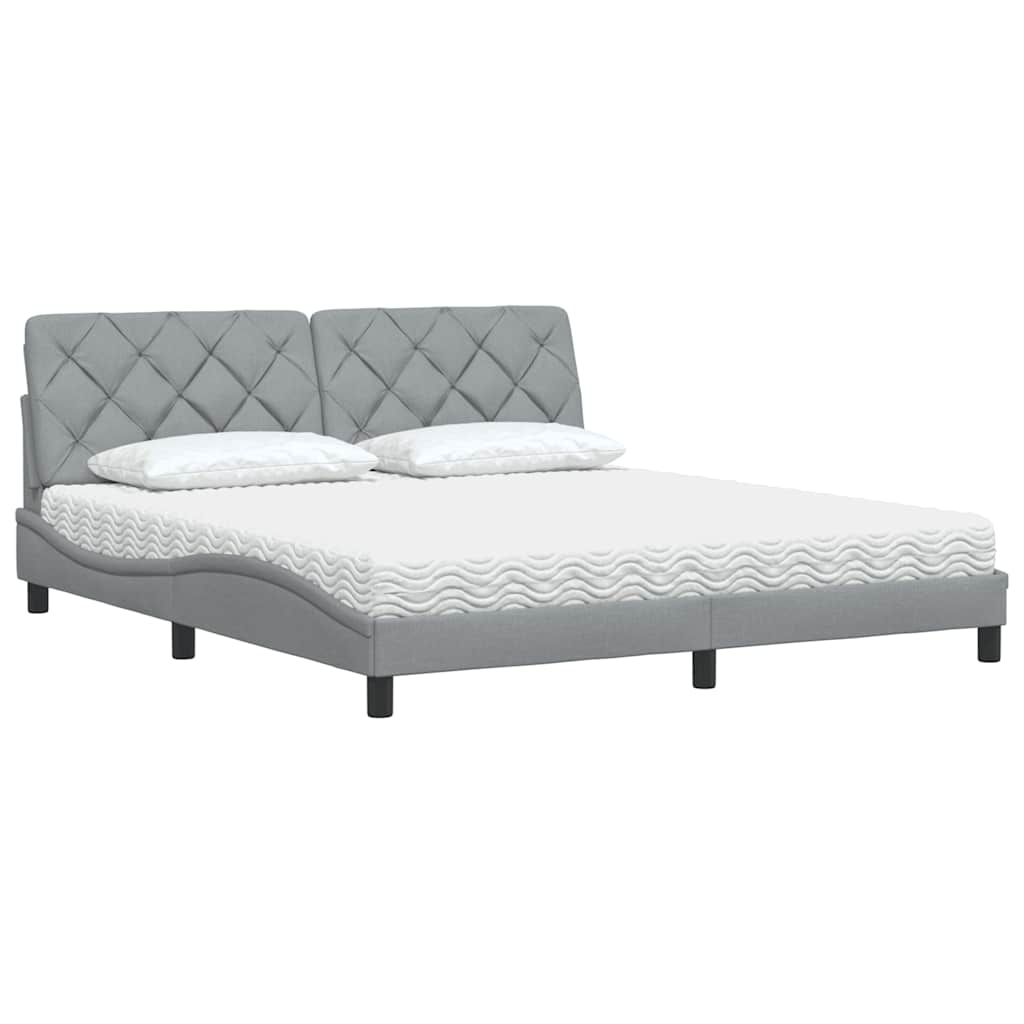 Lit avec matelas gris clair 180x200 cm tissu - XIOS