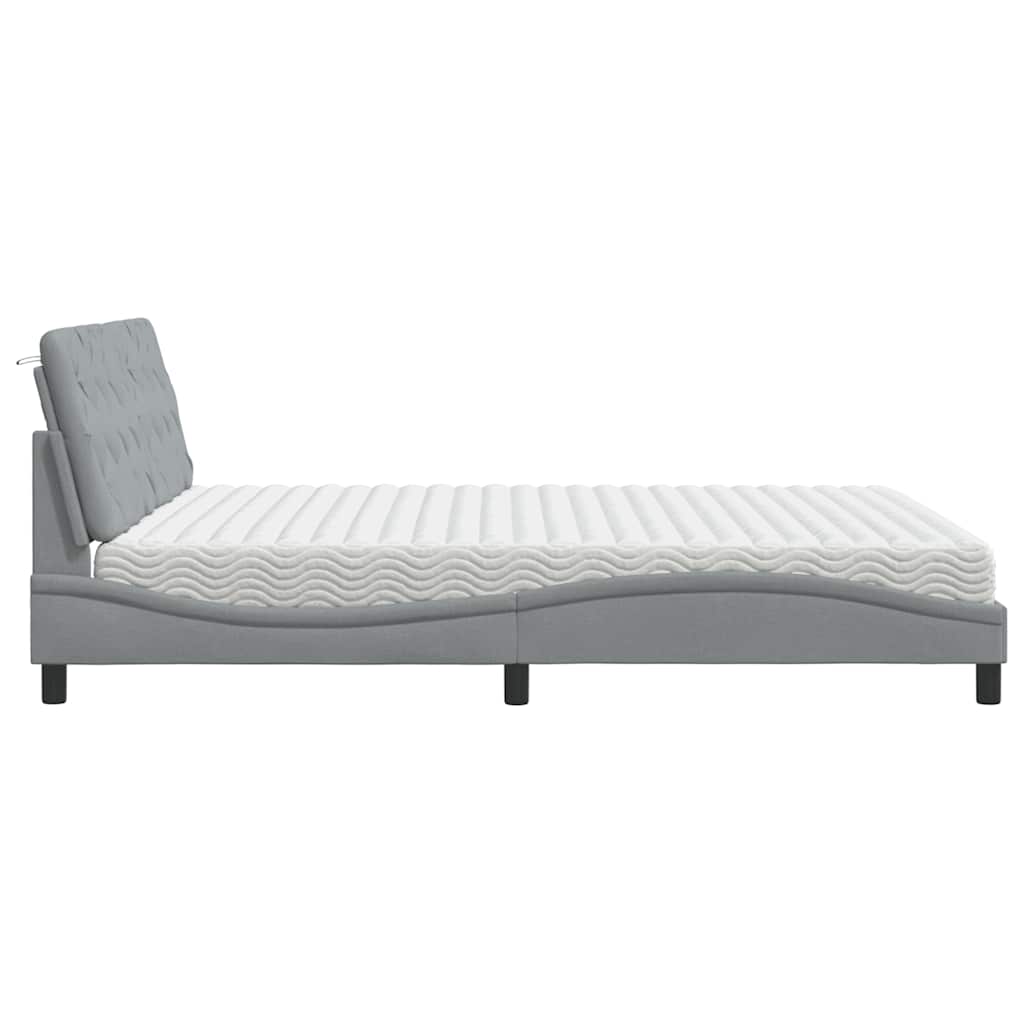 Lit avec matelas gris clair 180x200 cm tissu - XIOS