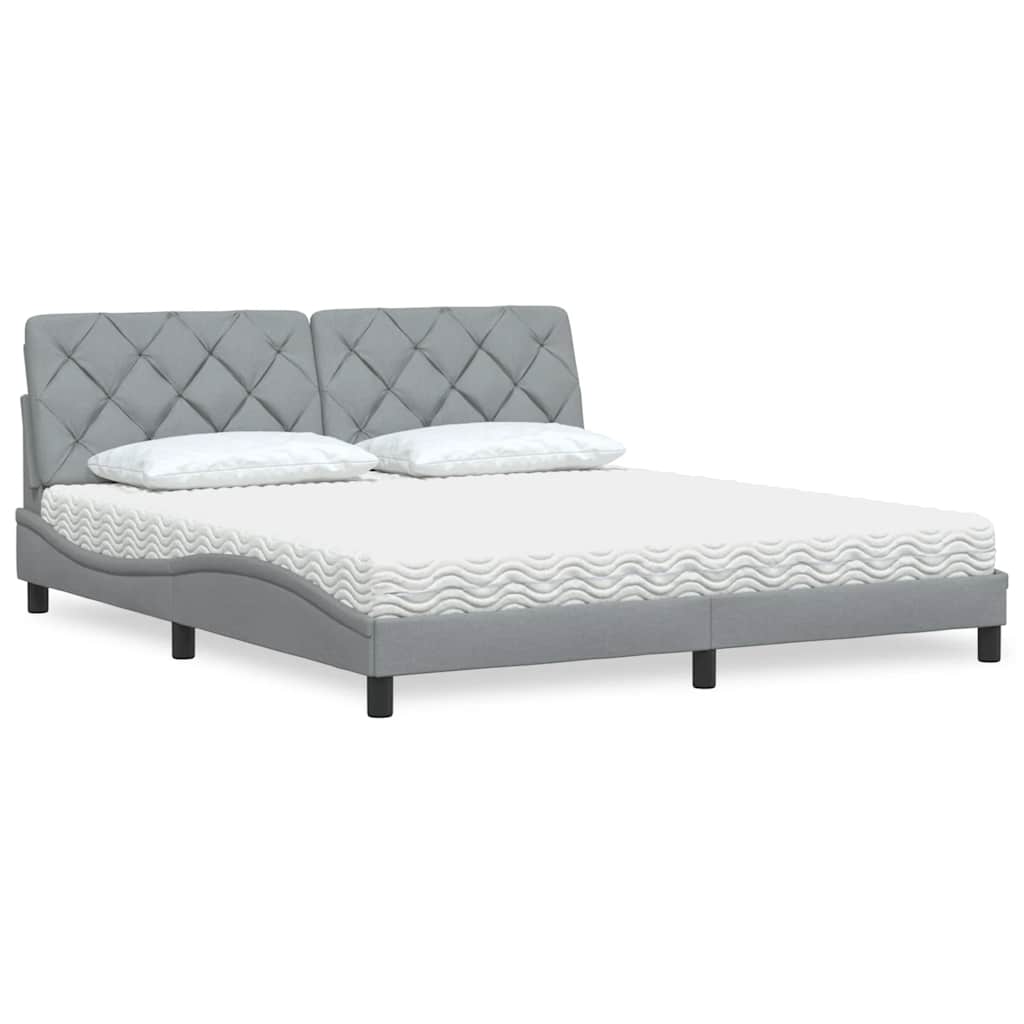 Lit avec matelas gris clair 180x200 cm tissu - XIOS