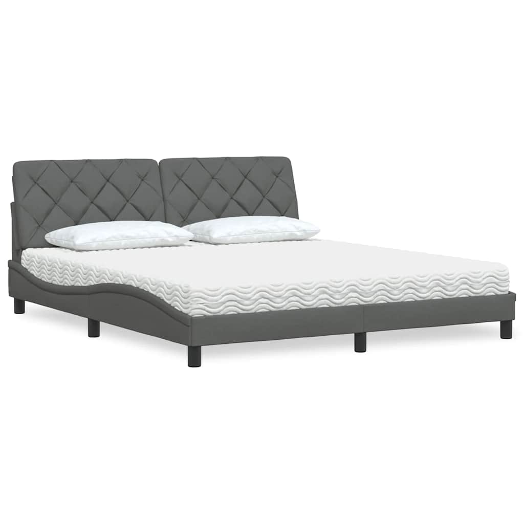 Lit avec matelas gris foncé 180x200 cm tissu - XIOS