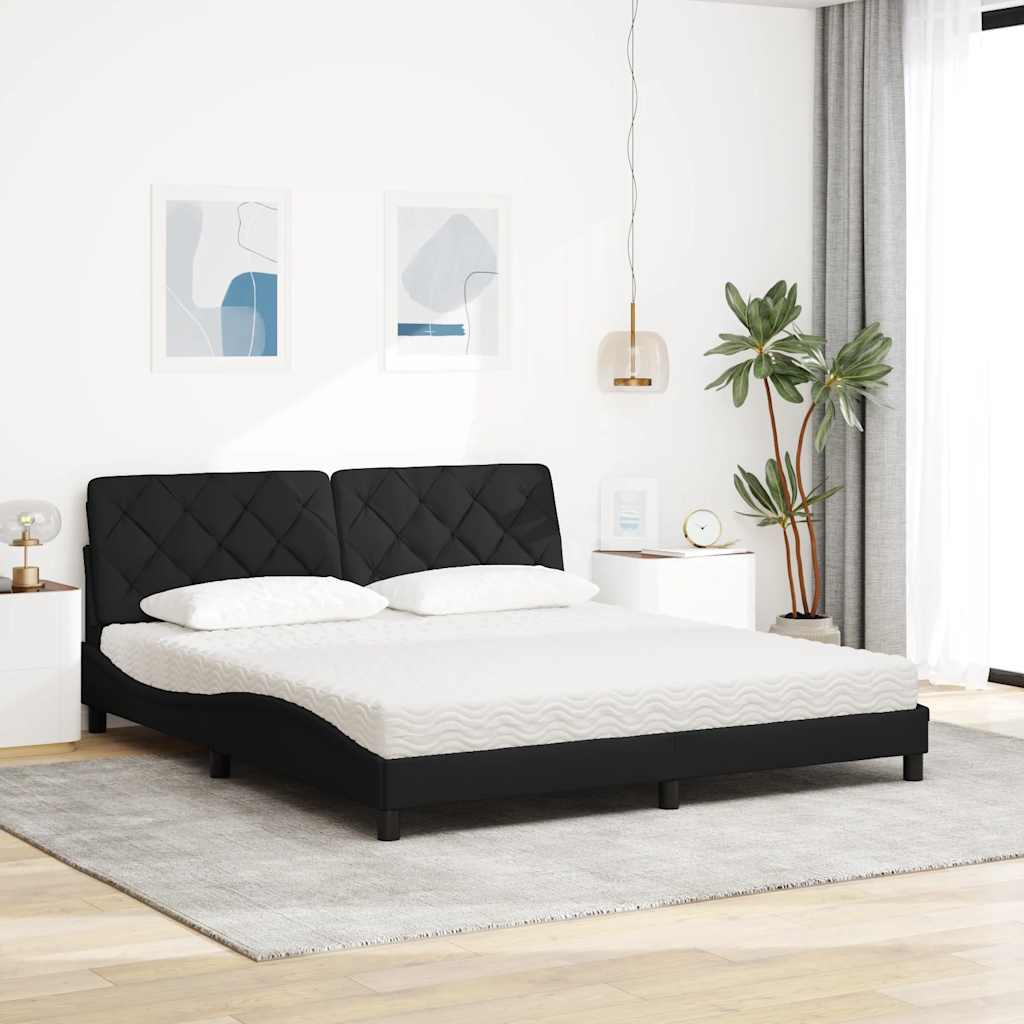 Lit avec matelas noir 180x200 cm tissu - XIOS