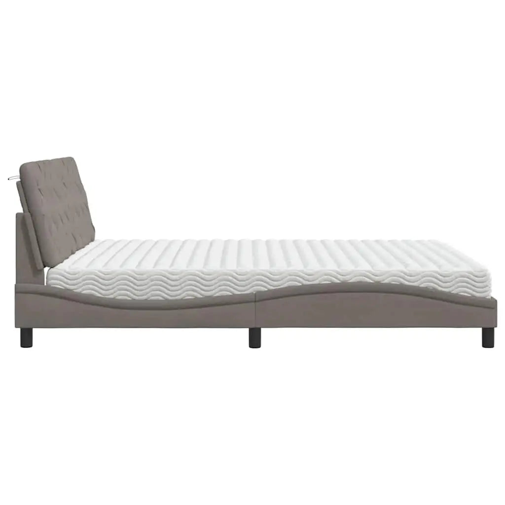 Lit avec matelas taupe 180x200 cm tissu - XIOS