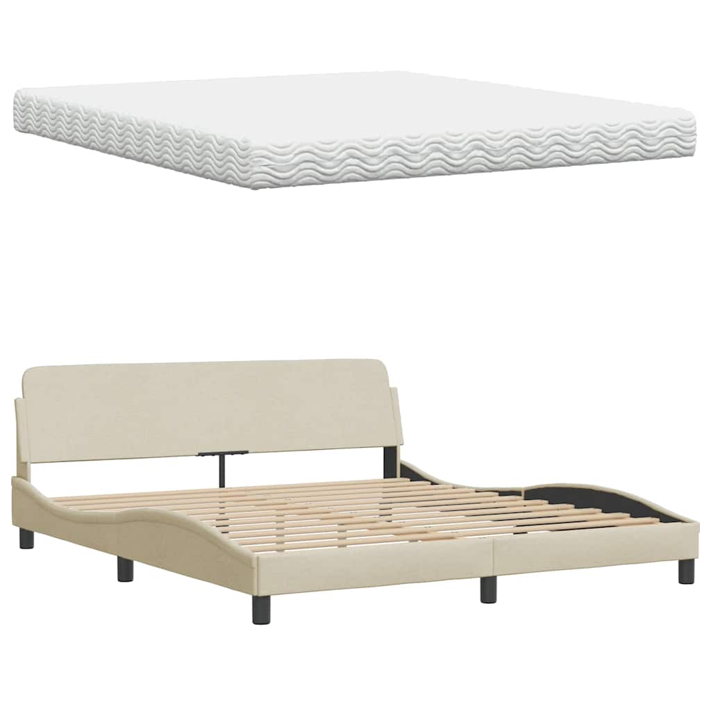 Lit avec matelas crème 180x200 cm tissu - XIOS
