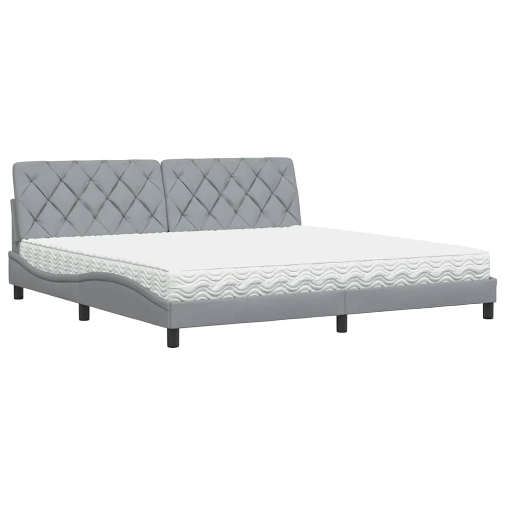 Lit avec matelas gris clair 200x200 cm tissu - XIOS
