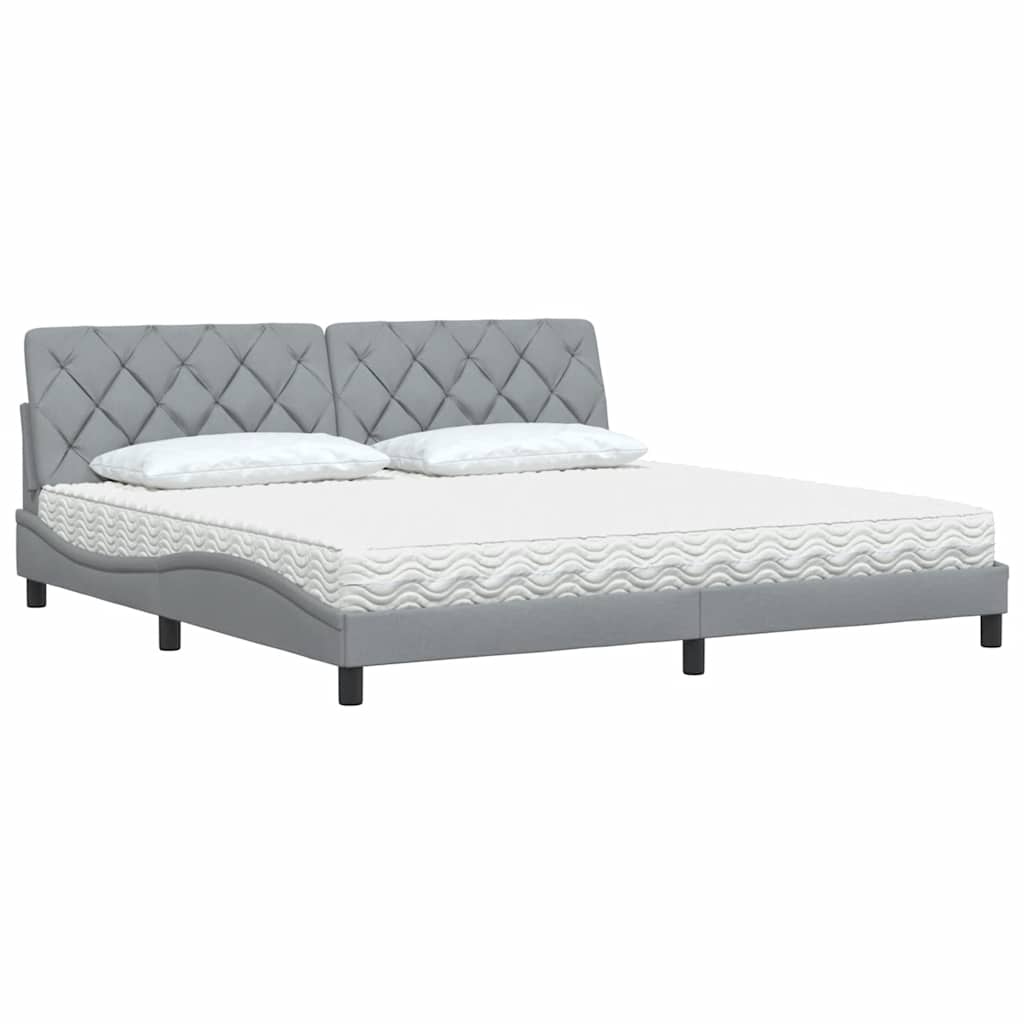 Lit avec matelas gris clair 200x200 cm tissu - XIOS