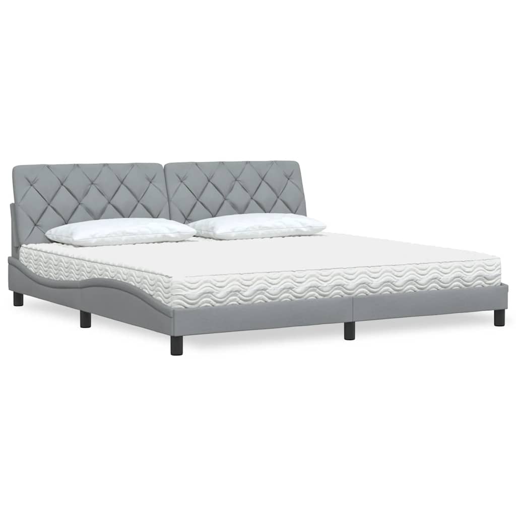 Lit avec matelas gris clair 200x200 cm tissu - XIOS
