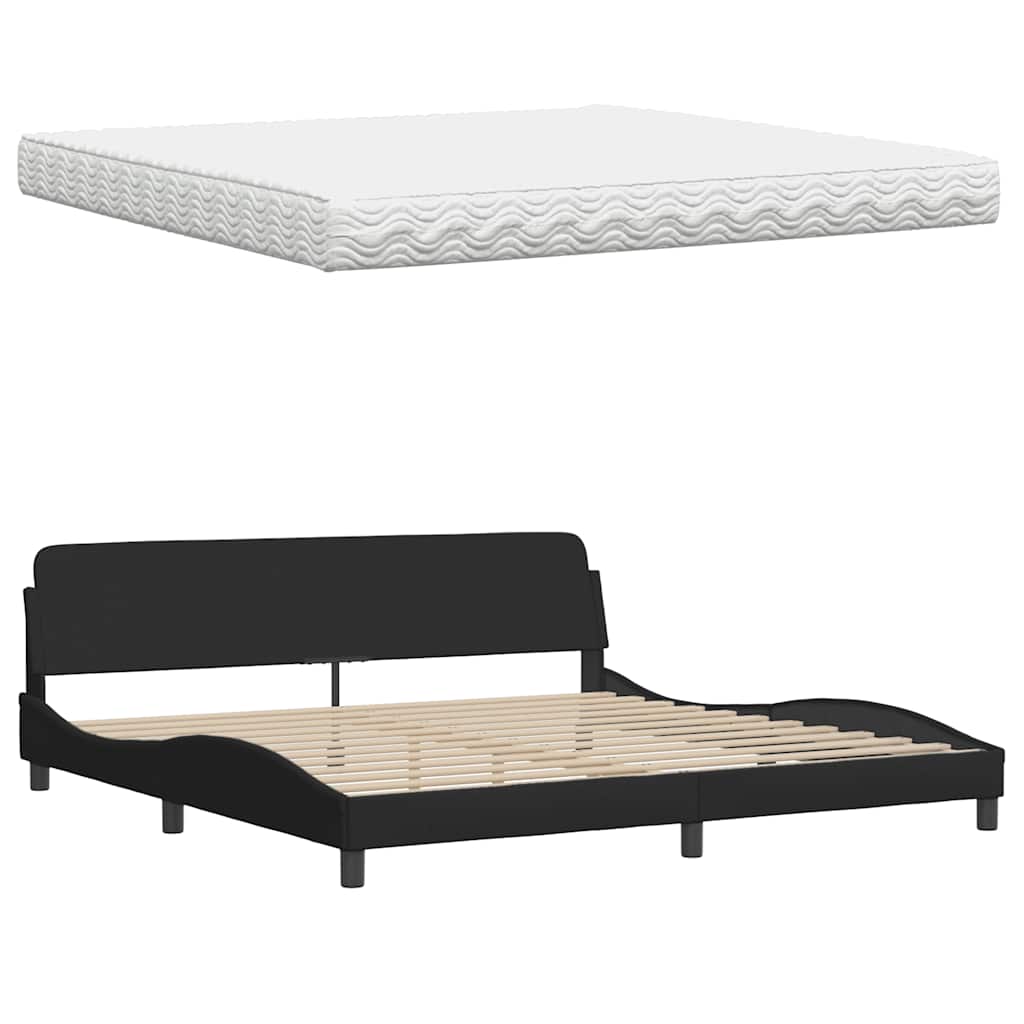Lit avec matelas noir 200x200 cm tissu