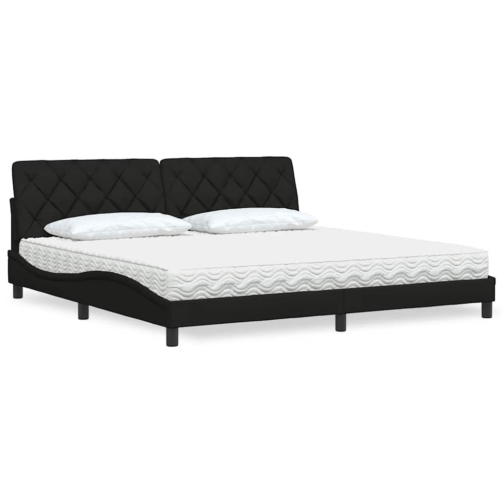 Lit avec matelas noir 200x200 cm tissu